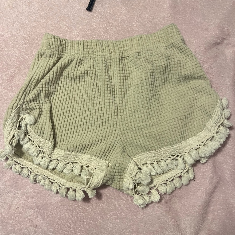 SHEIN High Waist Tassel Trim Shorts - Cream